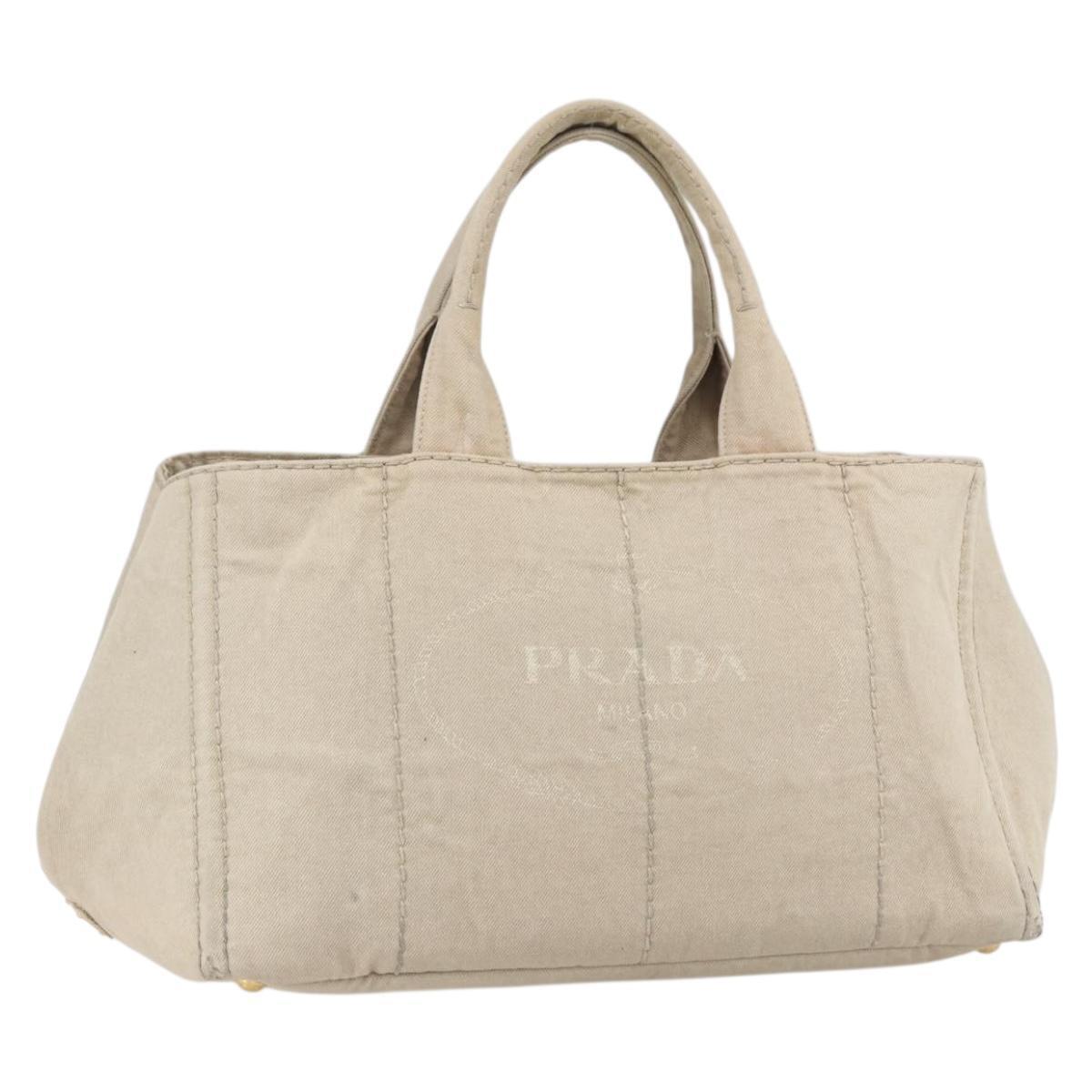 Prada Canapa Gm Hand Bag Canvas Beige Gold Auth 151619